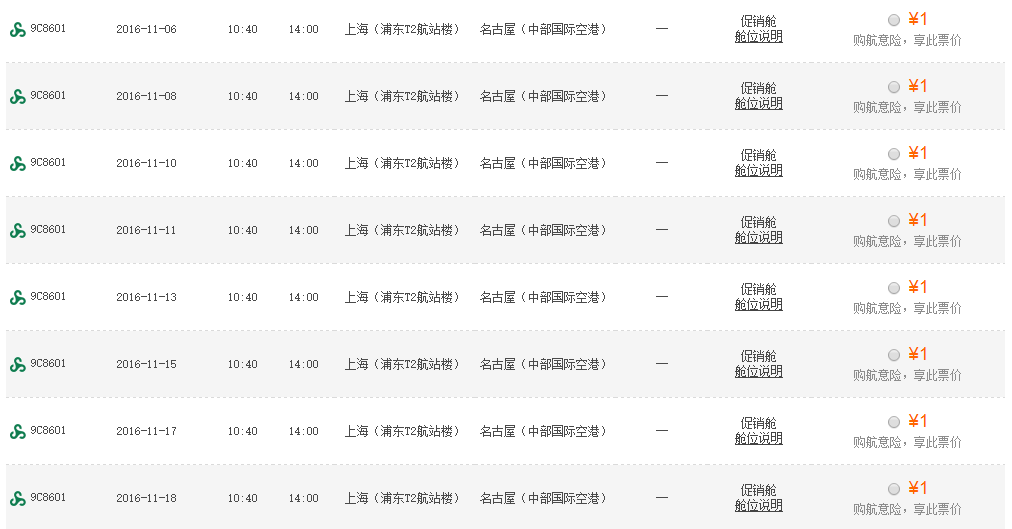 春秋航空年度大促 国内1元起出发日/韩/东南亚多地