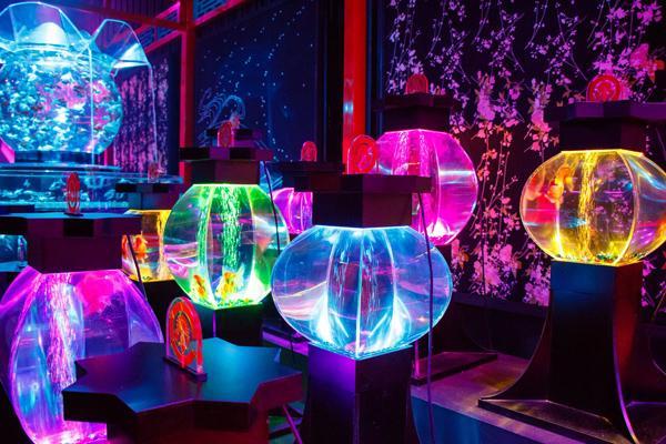 场馆以龙宫城为概念,在夜光映照下展出逾 8,000 尾金鱼。(图片来源:nc07_000001@twitter) <br />