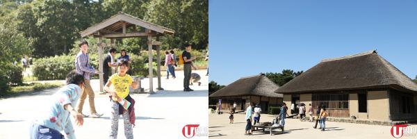 公园内有旧建筑群重现古时建筑,偶然还会提供古老玩意供游人玩耍。