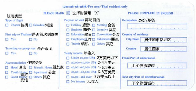 泰国,泰国旅游,泰国入境卡填写样本,如何正确填写泰国入境卡