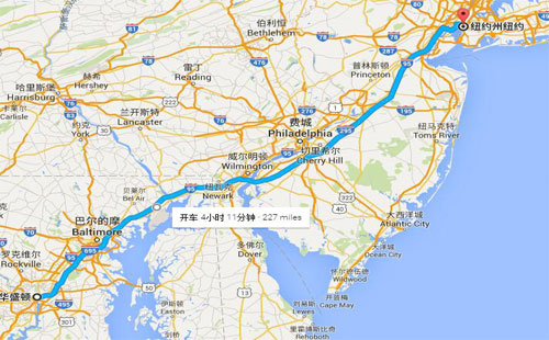 华盛顿到纽约自驾线路图