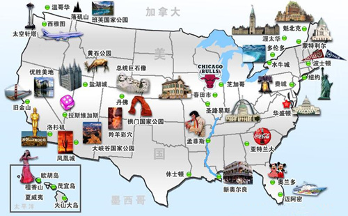 美国著名景点分布图