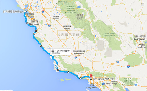 美国自驾地图加州一号公路