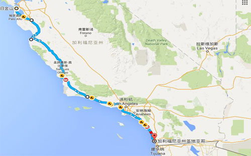 旧金山自驾圣地亚哥路线图